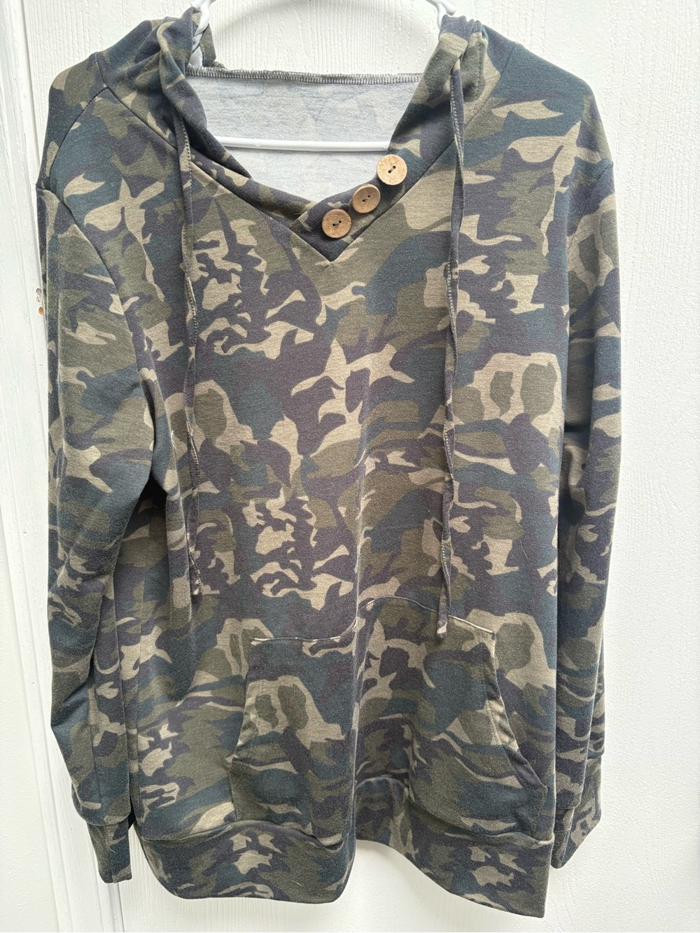 🛑  2/$15 Women's Camo V-Neck Sweater with Button Detail - Olive